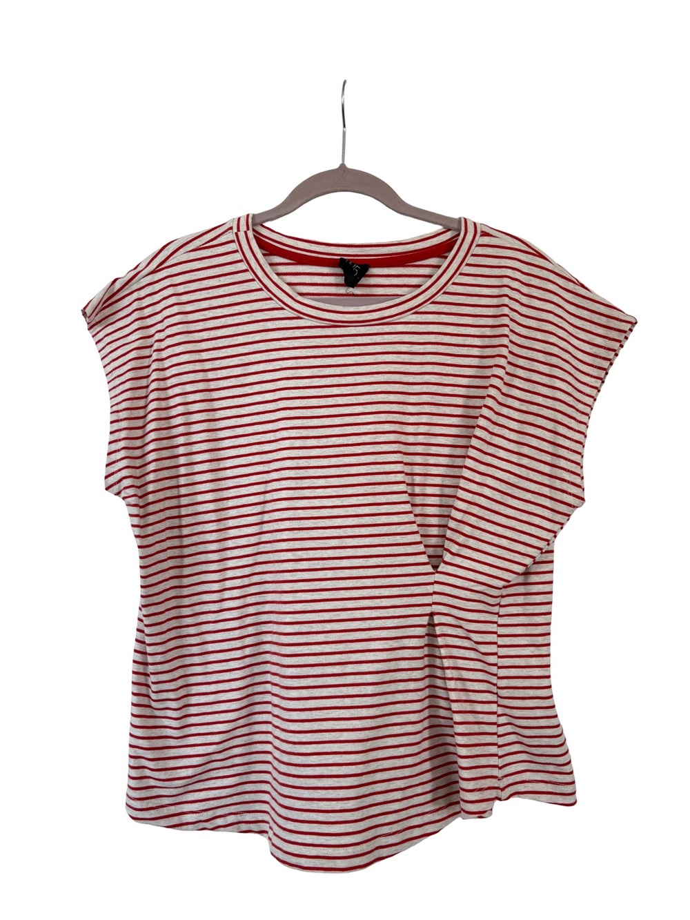 W5 Striped Cap Sleeve Cotton Stretch Ruched Top Size Large
